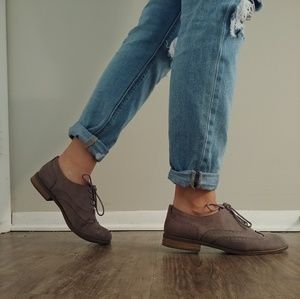 Faux Suede Wing Tip Oxfords